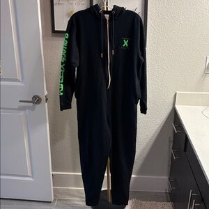 Savage X Fenty Black Hooded Jumpsuit with Green Accents